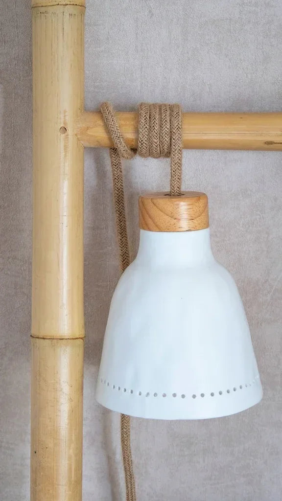 Suspension céramique blanche et bois style naturel Vianomade