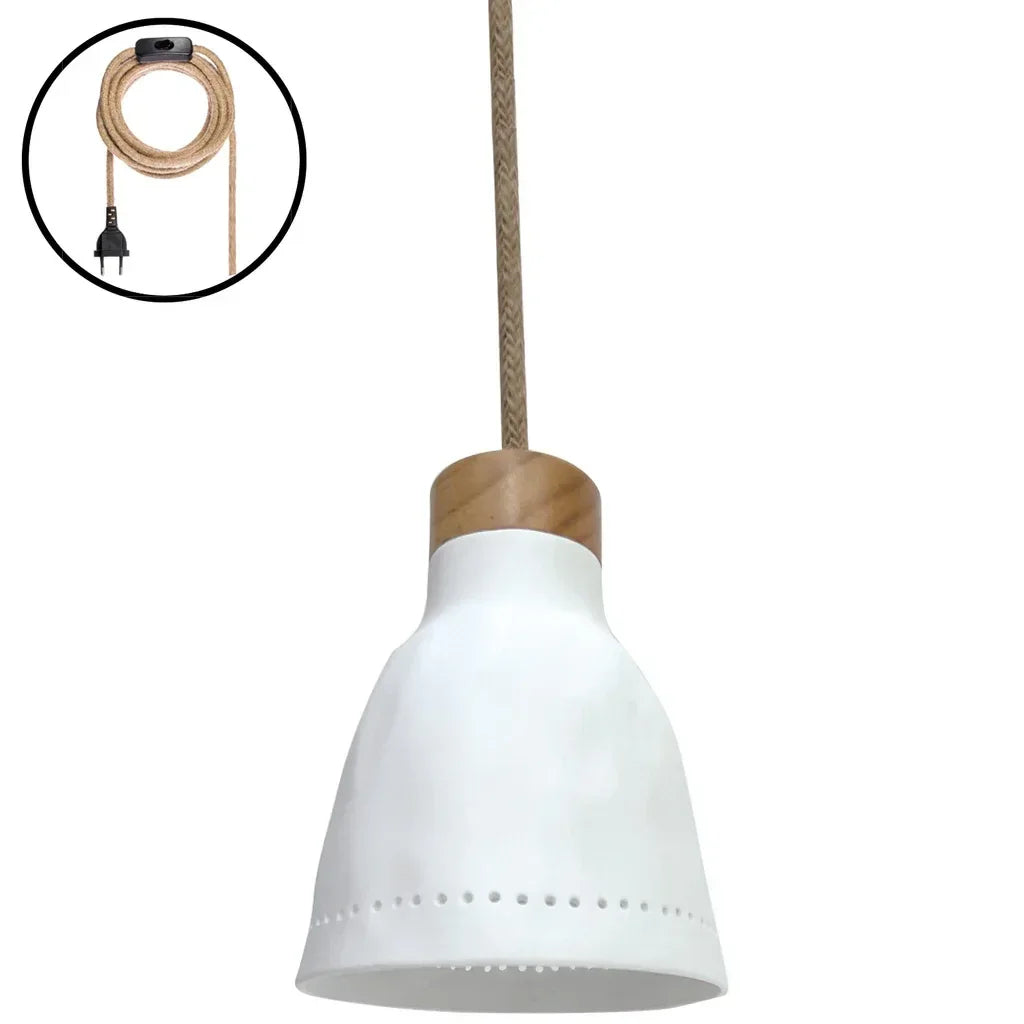 Suspension blanche en céramique et bois Esprit Nature – décoration Vianomade